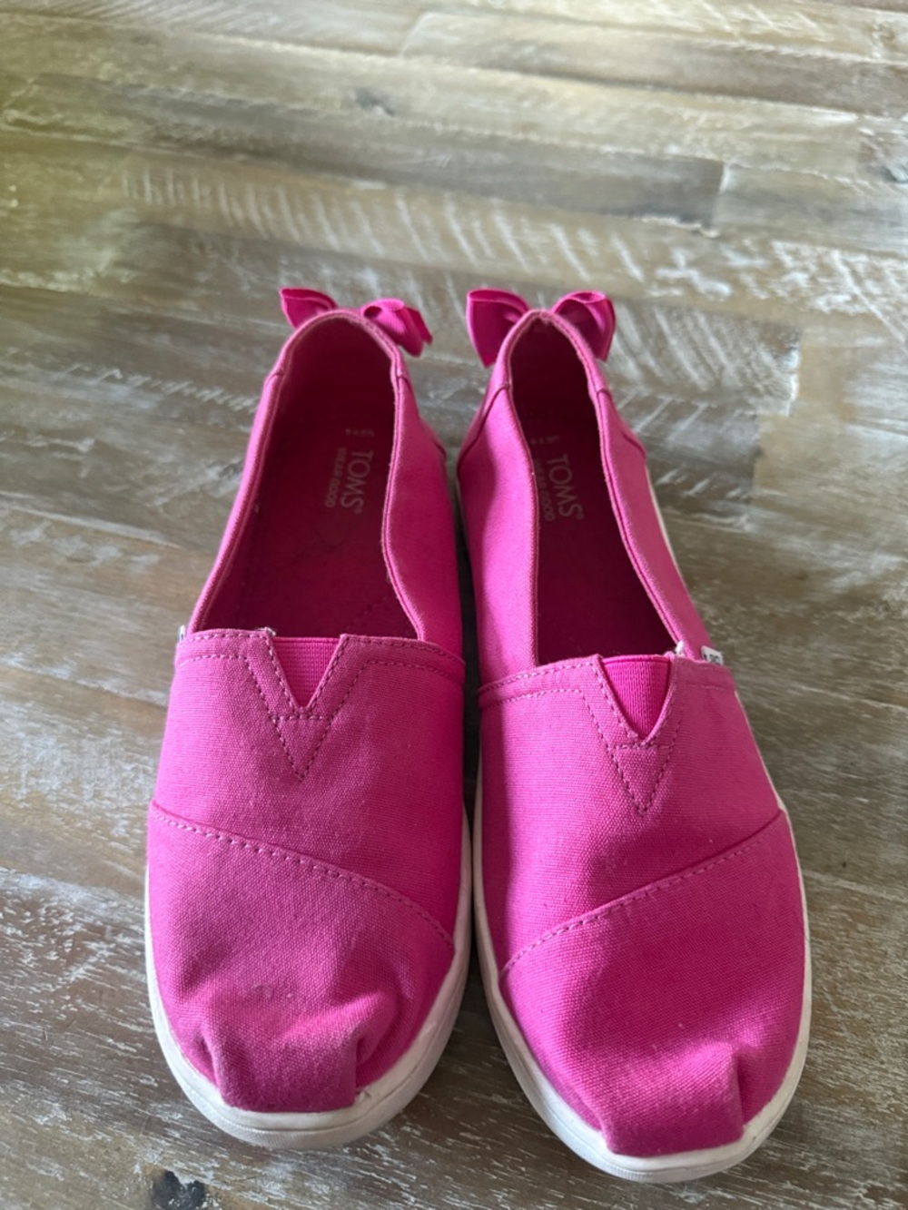 TOMS Kids Bright Pink Canvas Slip-On Sneakers